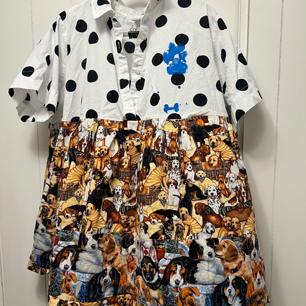 Very special Polka Dot and Dog Print Dress. Tunic XL *read description*